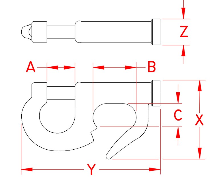 Bronze Jib Hank, B0169-0000, B0169-0001, B0169-0002, B0169-0003, Line Drawing